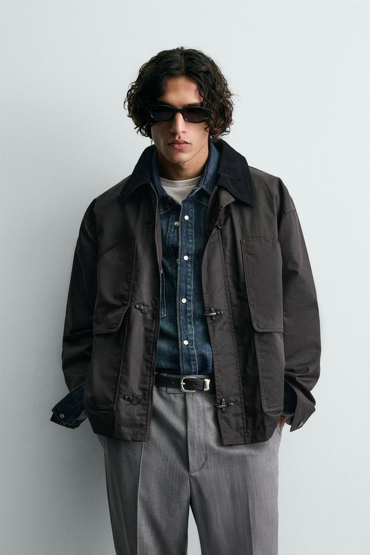 ZARA WAXED FINISH JACKET WITH CONTRAST COLLAR