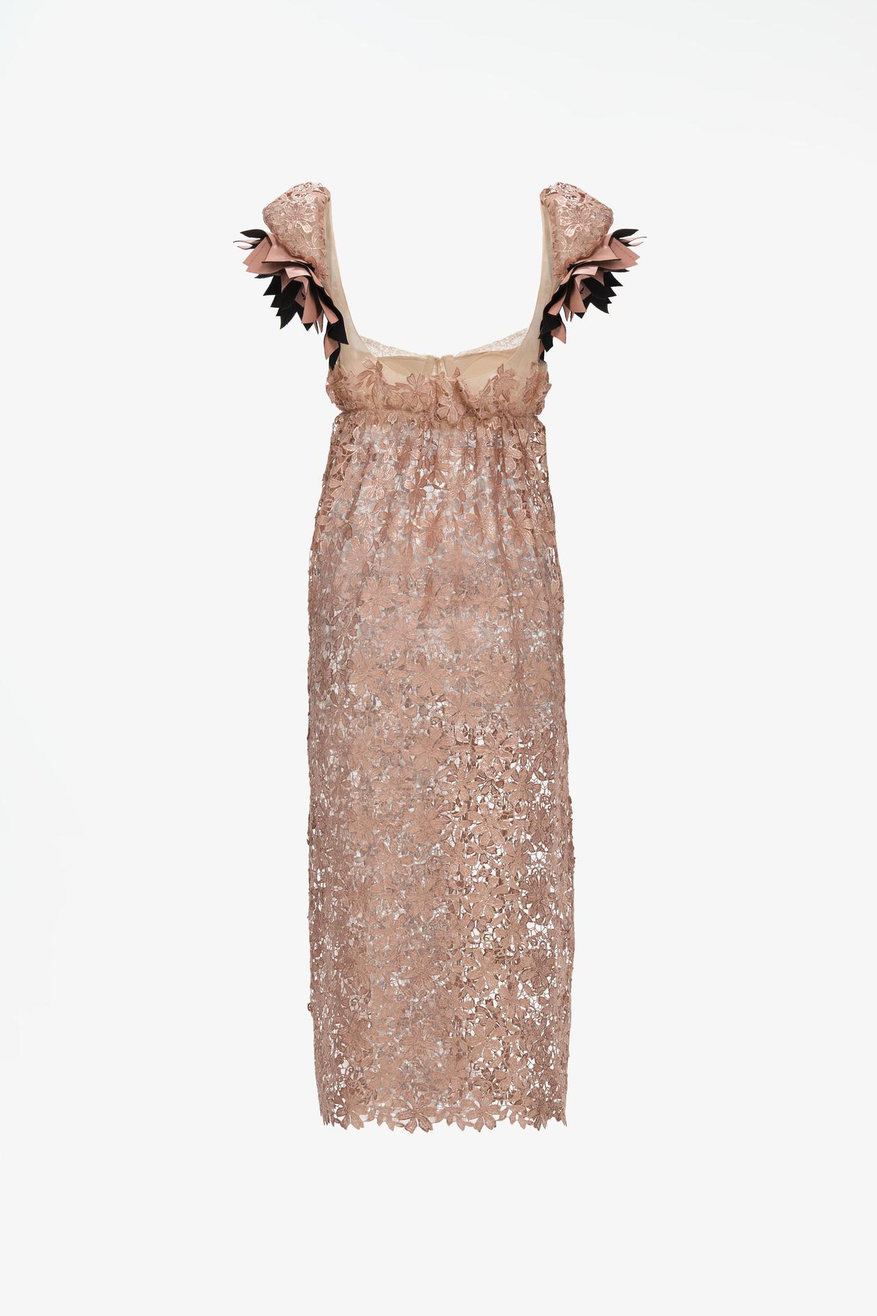 LIMITED EDITION COMBINED GUIPURE MIDI DRESS — Pink