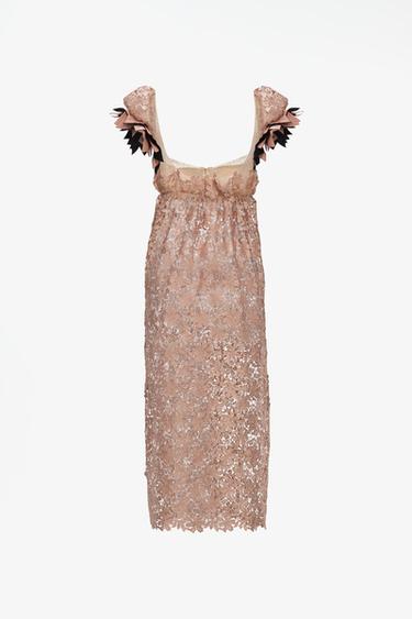 LIMITED EDITION COMBINED GUIPURE MIDI DRESS — Pink 1