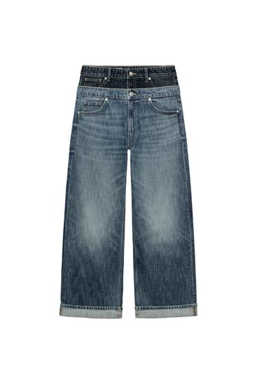 TRF LOOSE FOLDED LOW-RISE JEANS WITH DOUBLE WAISTBAND - Navy blue by Zara