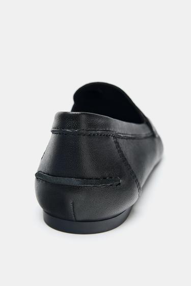 Zara LEATHER PENNY LOAFERS - Black