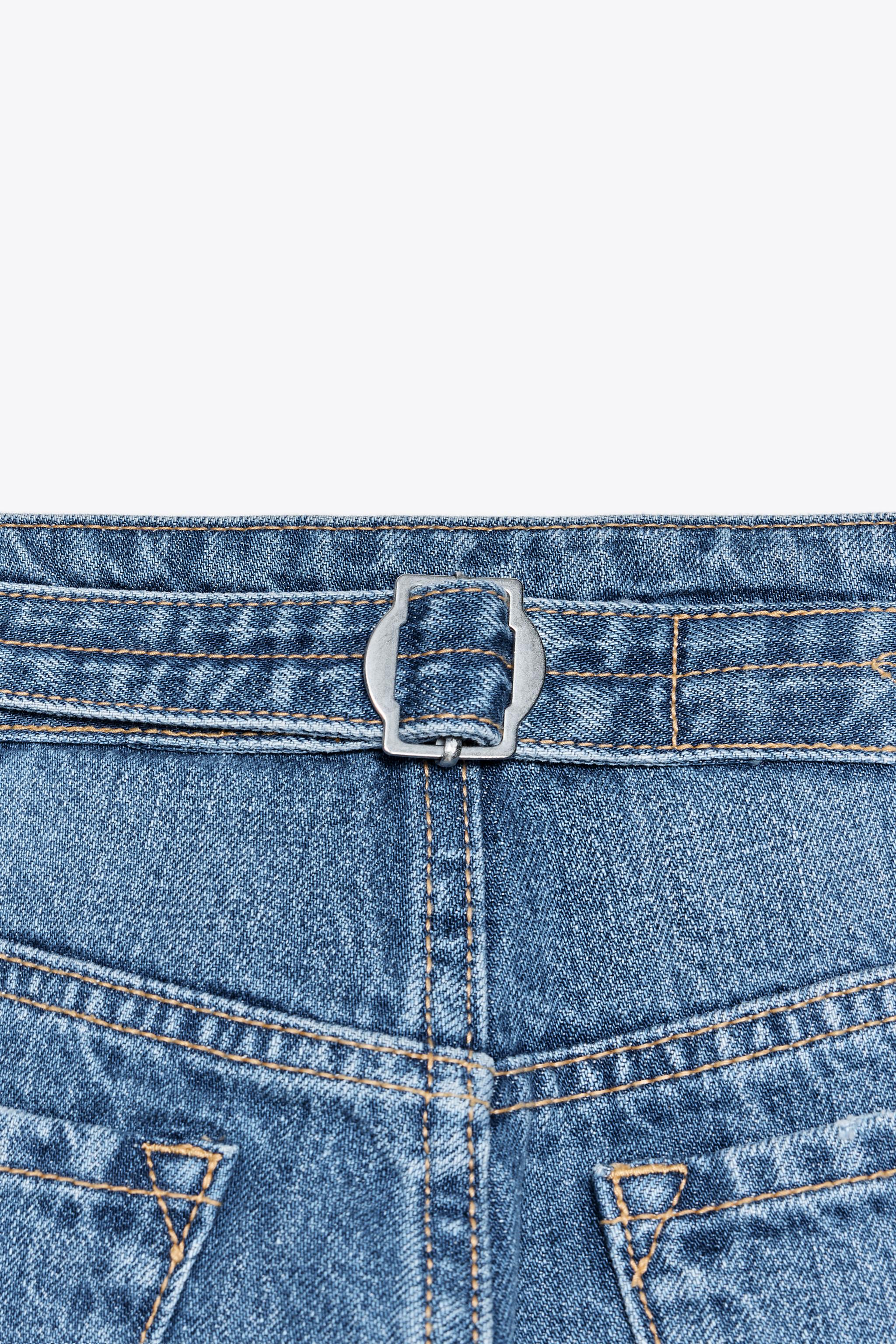 TRF デニムバミューダパンツ、ベルトループ、ミッドライズ
