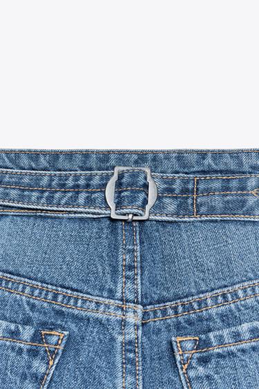 TRF MID-WAIST BELT LOOP DENIM BERMUDA SHORTS - Navy blue by Zara - Image 8