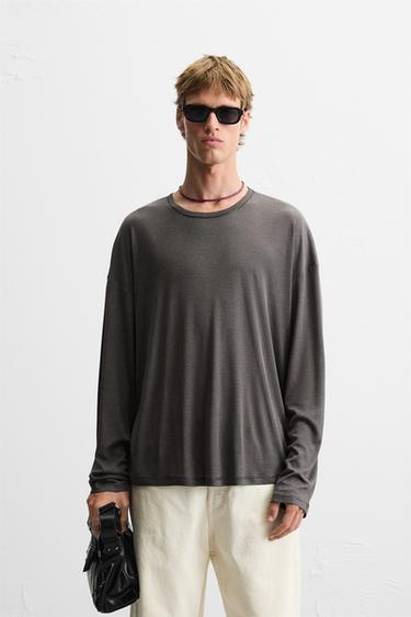 Zara STRIPED T-SHIRT - Gray