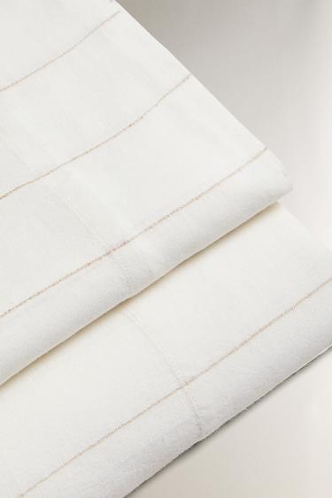 STRIPED COTTON LINEN FLAT SHEET - Oyster-white by Zara - Image 4