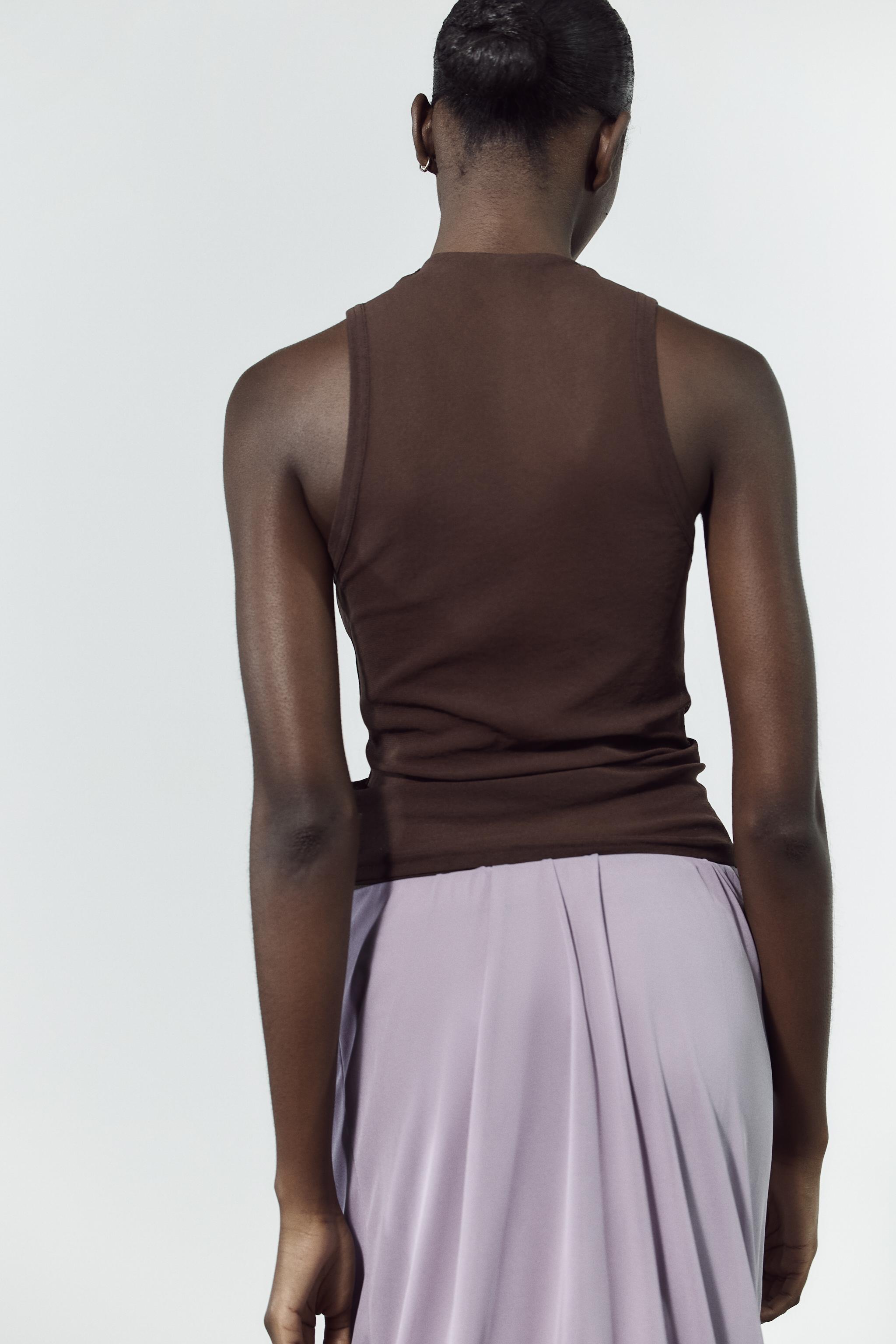 SEMI-SHEER HALTER TOP - Brown | ZARA United States