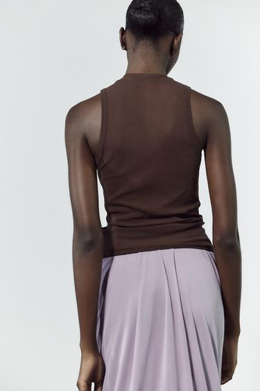 SEMI-SHEER HALTER TOP - Brown by Zara - Image 4