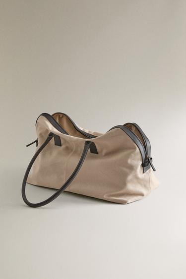 CANVAS AND LEATHER TRAVEL BAG - Chocolate Brown by Zara - Image 3