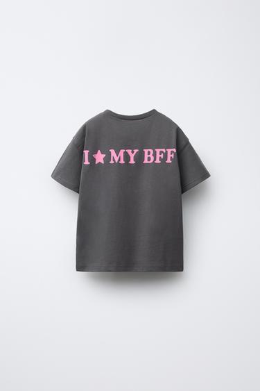 EMBROIDERED SLOGAN T-SHIRT - Charcoal by Zara - Image 1