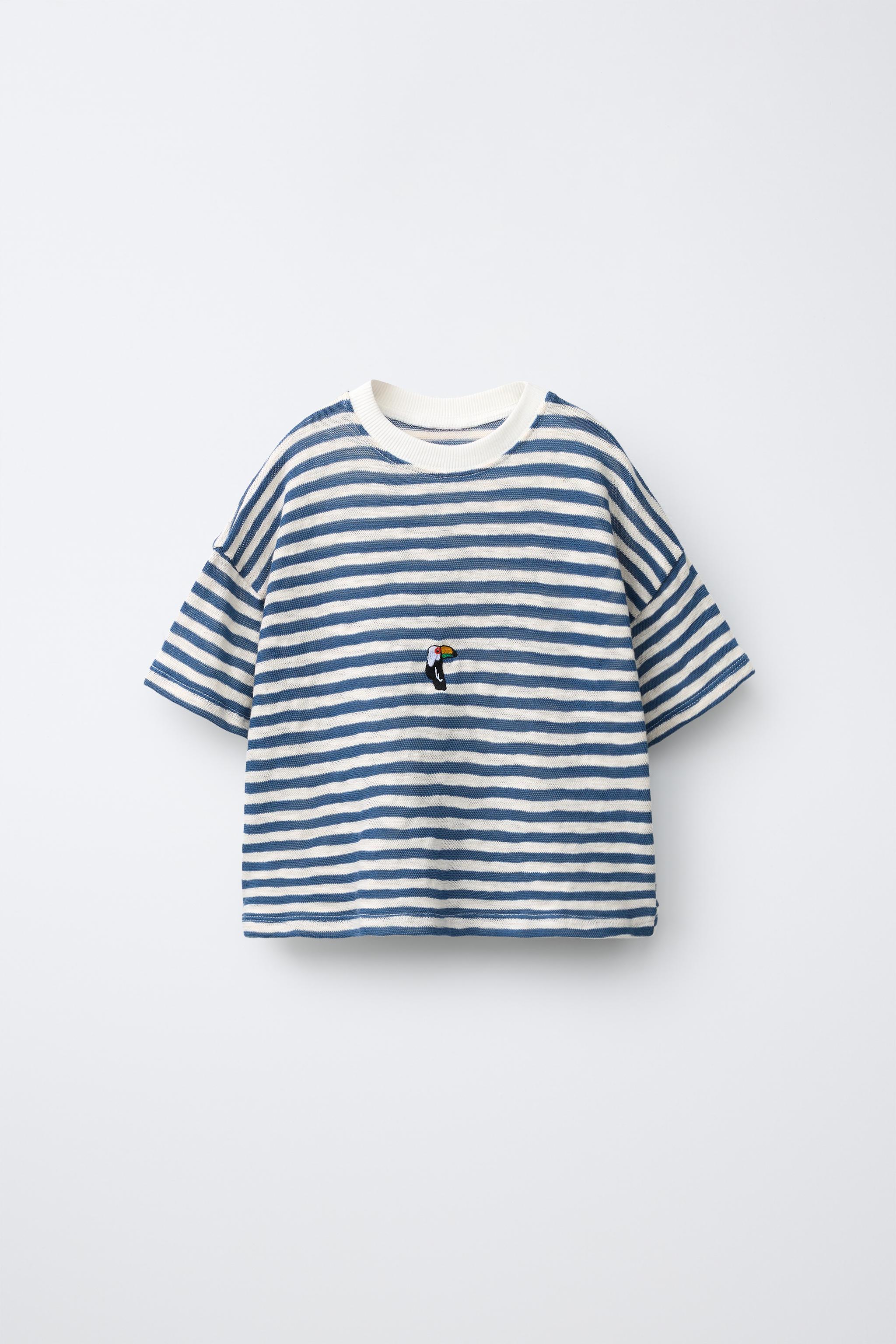 Детские футболки Zara EMBROIDERED STRIPED T-SHIRT