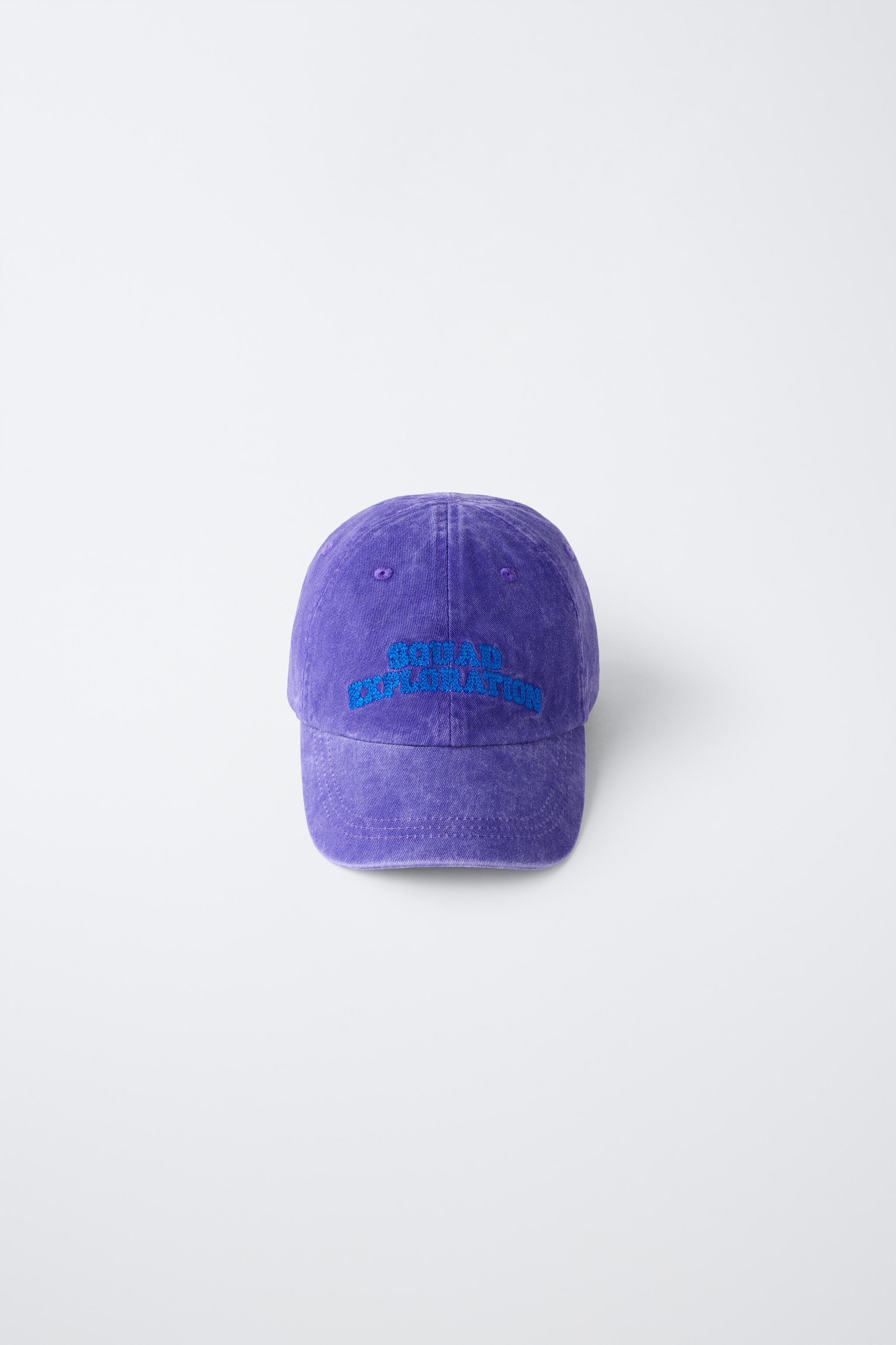 WASHED EFFECT EMBROIDERED TEXT CAP — Purple