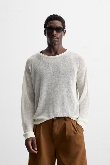 LINEN BLEND TEXTURED SWEATER - Ecru by Zara