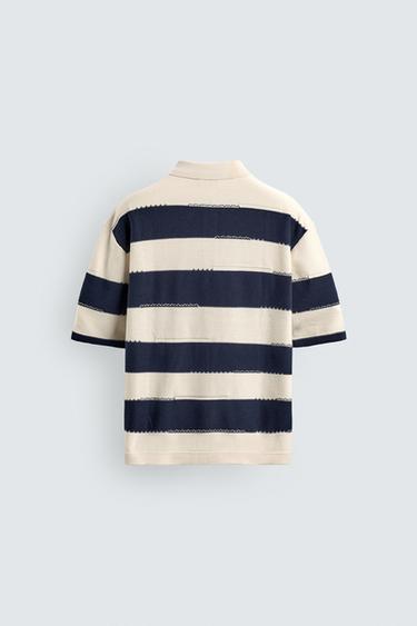 POLO EN MAILLE À RAYURES IRRÉGULIÈRES - Bleu marine de Zara - Image 7