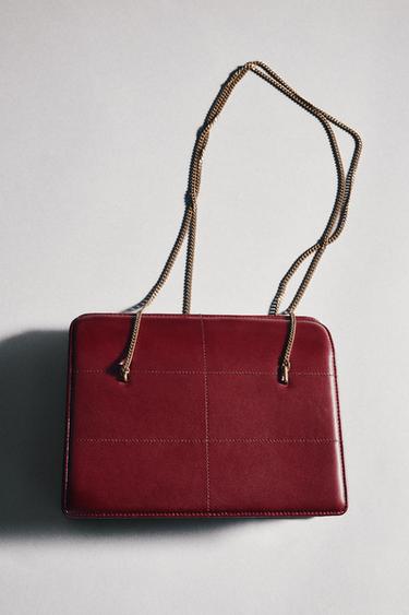 Zara 真皮單肩包 - 紅色