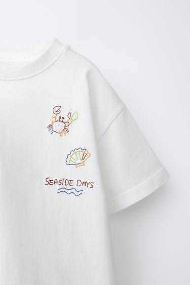 EMBROIDERED T-SHIRT - Ecru by Zara - Image 2