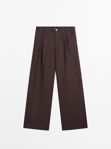Zara 100% linen relaxed fit trousers - Violet - Image 0