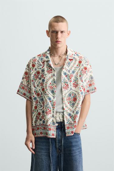 Zara FLORAL PRINT SHIRT - Red