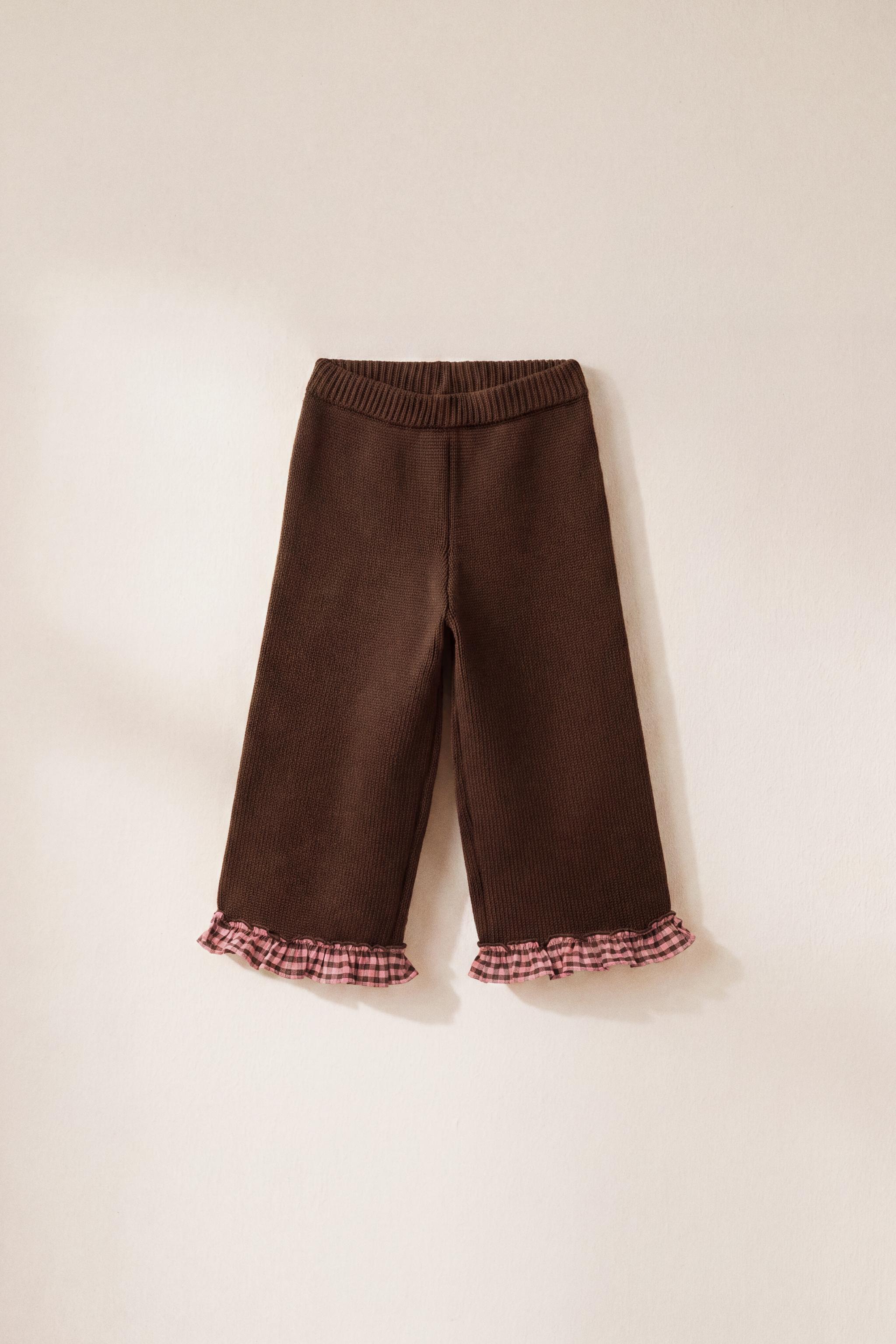 GINGHAM CHECK KNIT CULOTTES — Chocolate
