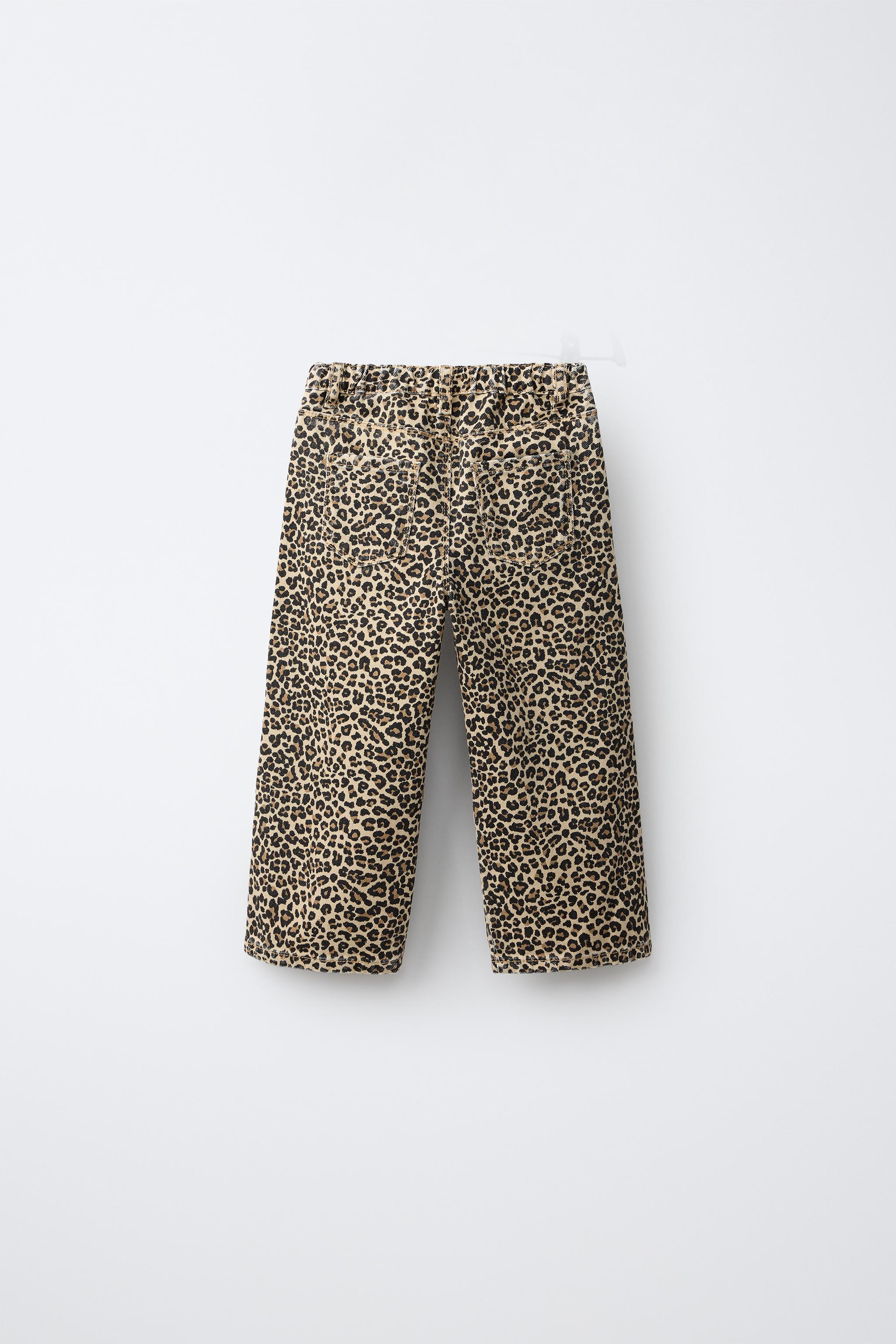 ANIMAL PRINT TWILL WIDE LEG PANTS — Brown