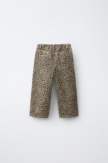 ANIMAL PRINT TWILL WIDE LEG PANTS — Brown 2