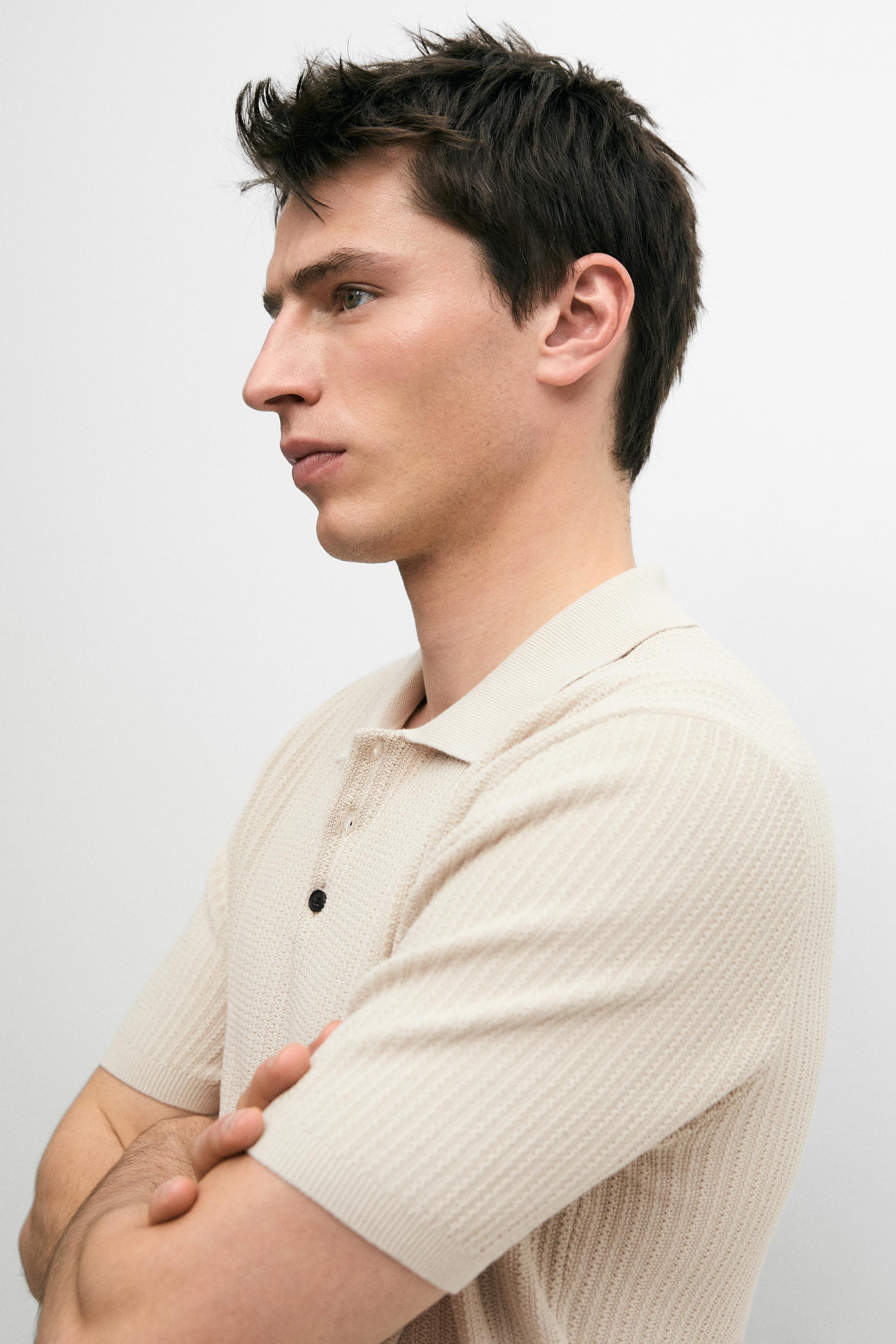 Pull polo en maille texturée 100 % coton