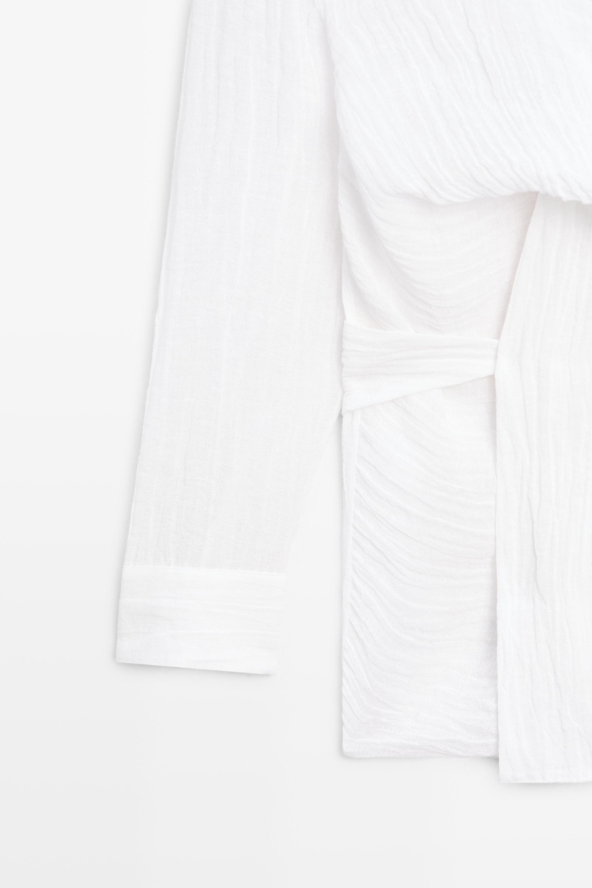 Linen blend blouse with sash belt