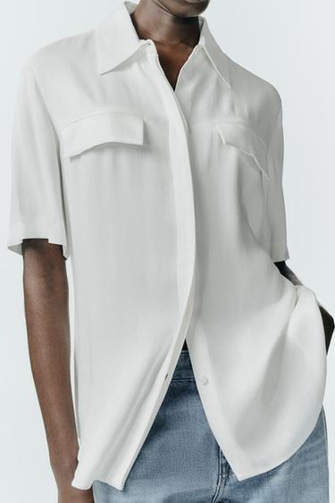 CAMISA SATINADA BOLSILLOS ZW COLLECTION - Blanco roto de Zara
