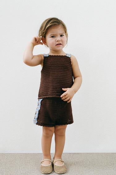 CROCHETED DAISY KNIT TOP - Chocolate by Zara