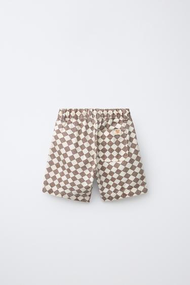 CHECKERBOARD TWILL BERMUDA SHORTS - Brown / Ecru by Zara - Image 1
