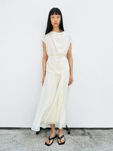 Zara Crepe top with cowl neckline - Oyster-white - Image 0