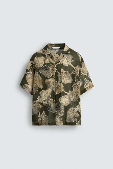 STRAWBERRY PRINT 100% RAMIE SHIRT - Khaki by Zara - Image 7