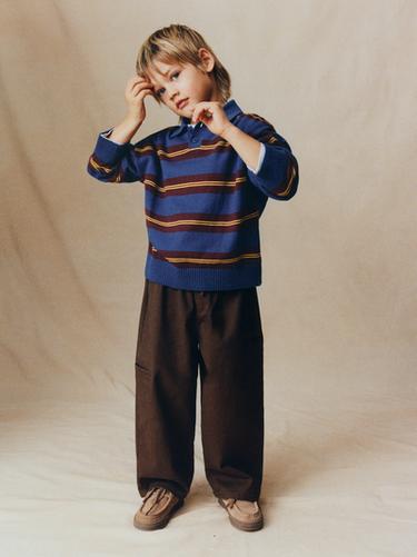 STRIPED KNIT POLO SHIRT - Brown-Blue by Zara