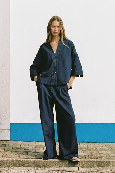 HIGH-WAIST WIDE-LEG TROUSERS WITH DARTS - Dark indigo by Zara - Image 0