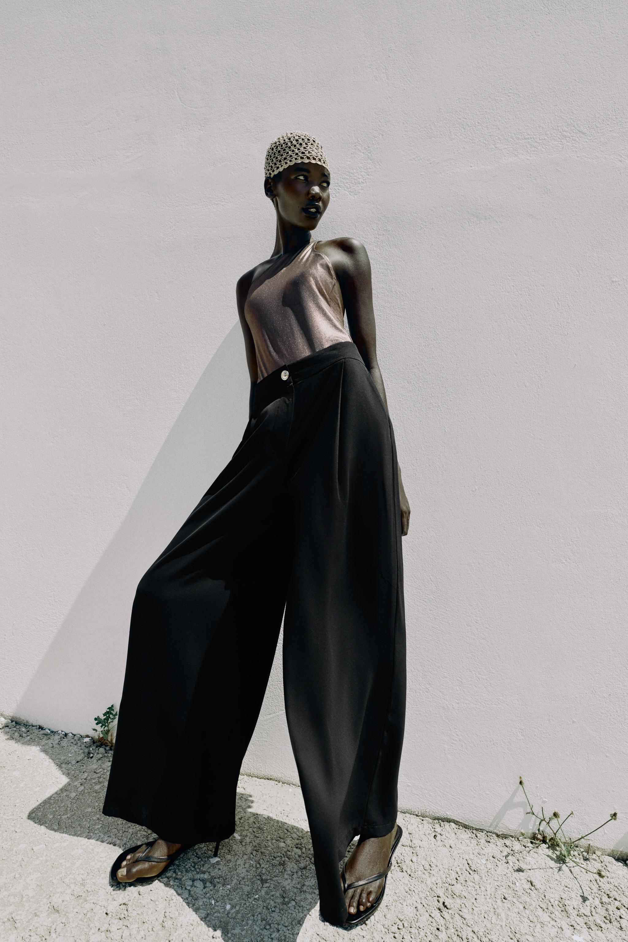 Женские брюки Zara GOLD BUTTON PALAZZO PANTS