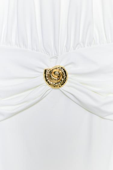 ROBE DRAPÉE AVEC ENCOLURE AMÉRICAINE - Blanc cassé de Zara - Image 7