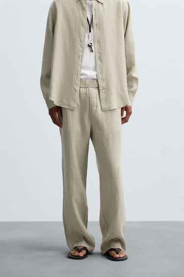 შარვალი 100% სელის ქსოვილი - Zara-ს Light beige