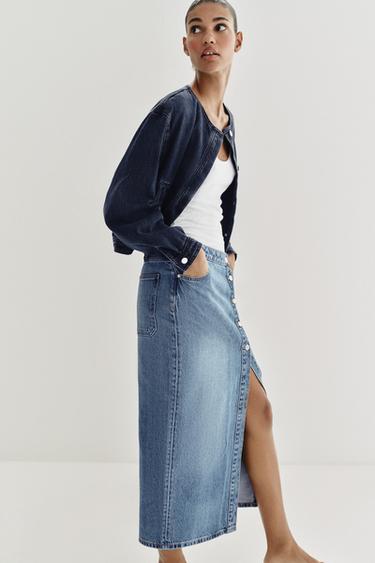 Zara Z1975 WRAP DENIM SKIRT - Mid-blue