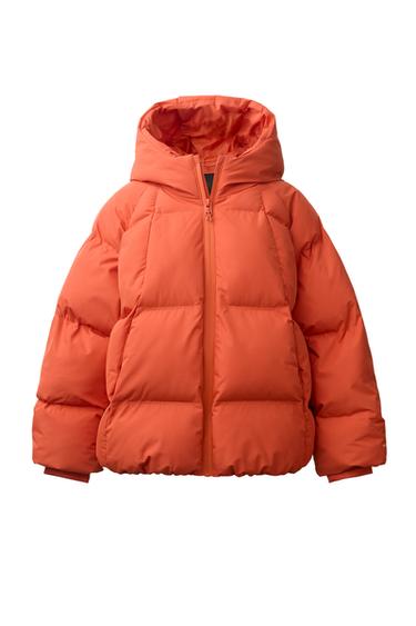 Zara WATER REPELLENT PUFFER HOODIE JACKET - Orange