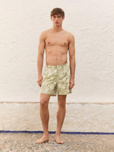 Zara Regular fit printed swimming trunks - Light green - Image 0