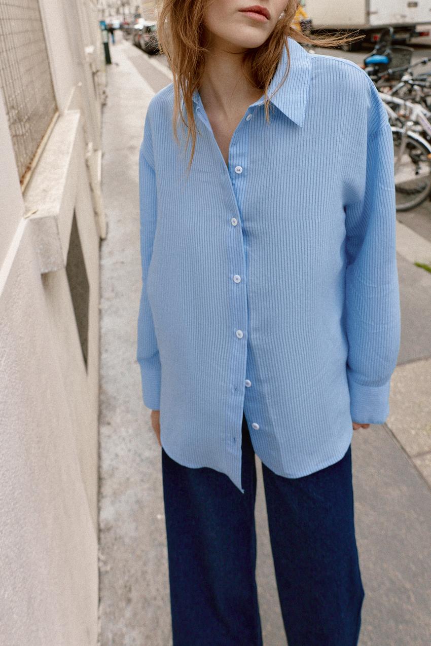 オーバーサイズストライプシャツ - ブルー／ブラック | ZARA Japan / 日本