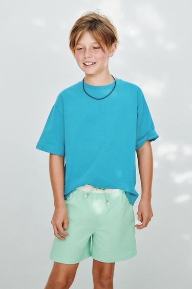AGES 6-14 / SWIM BERMUDA SHORTS WITH LABEL - Green by Zara