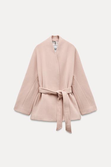 KABÁT Z VLNĚNÉ SMĚSI MANTECO ZW COLLECTION - Pastelově růžová od Zara