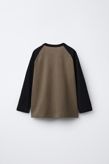 T-SHIRT MANCHES RAGLAN INSCRIPTION BRODÉE - Marron clair de Zara - Image 1