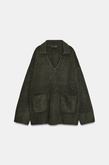 SOFT-TOUCH KNIT POLO JUMPER - Green marl by Zara