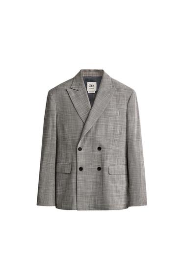 VESTE DE COSTUME REGULAR FIT À CARREAUX EN LAINE - Gris clair de Zara