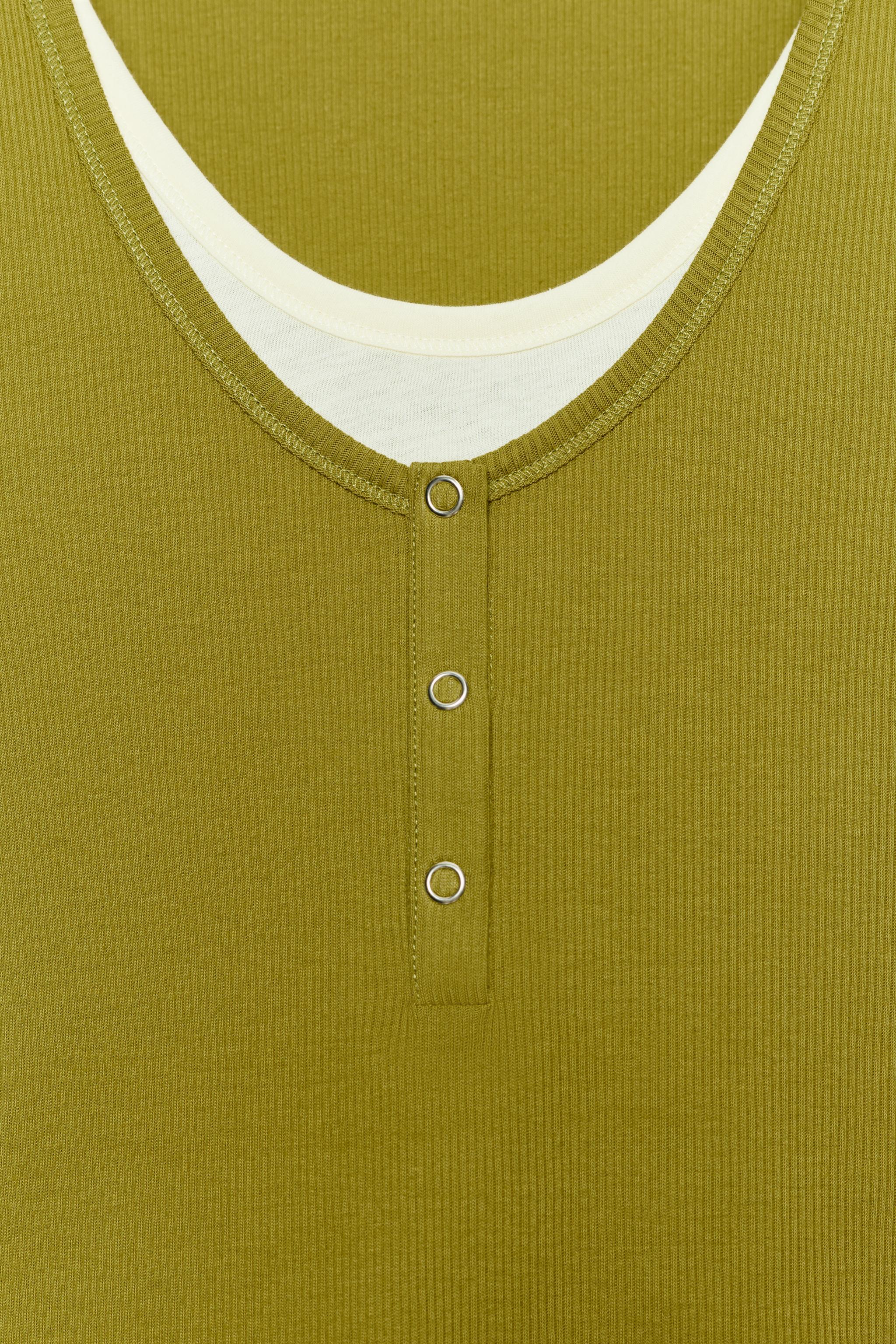 Zara ÇİFT KATMAN GÖRÜNÜMLÜ HENLEY T-SHIRT görsel 8