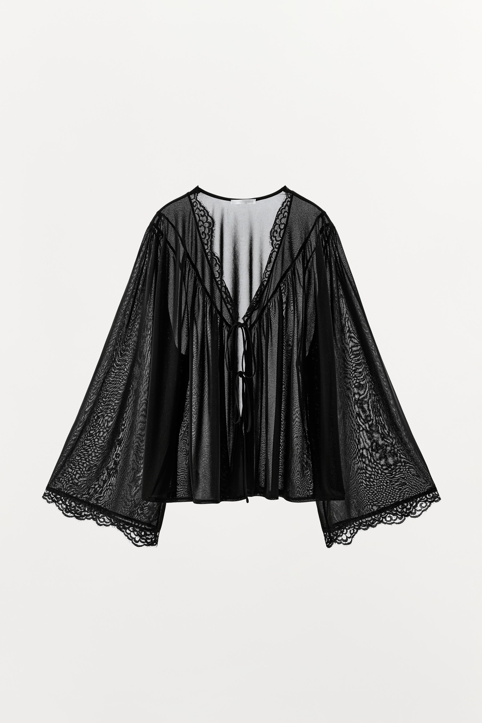 LACE TIE-FRONT BLOUSE