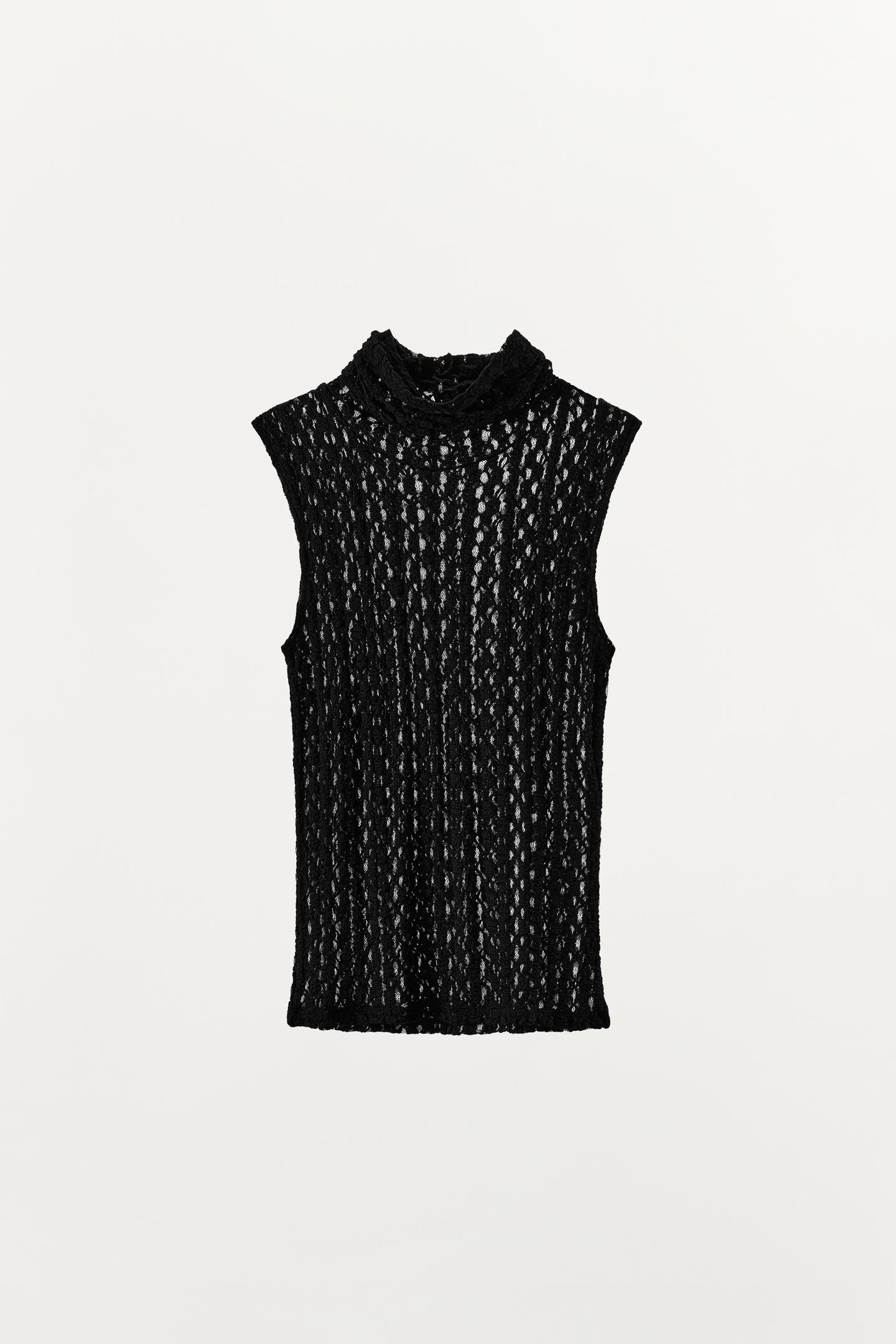 Женский топ Zara High-Neck Lace Top, цвет: Чёрный — фото 6