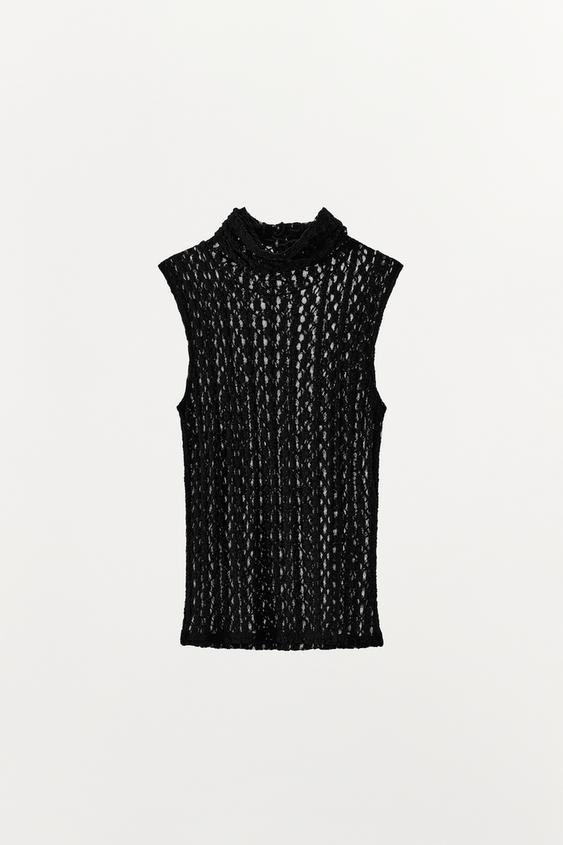 TOP EN DENTELLE À COL MONTANT - Noir de Zara - Image 6
