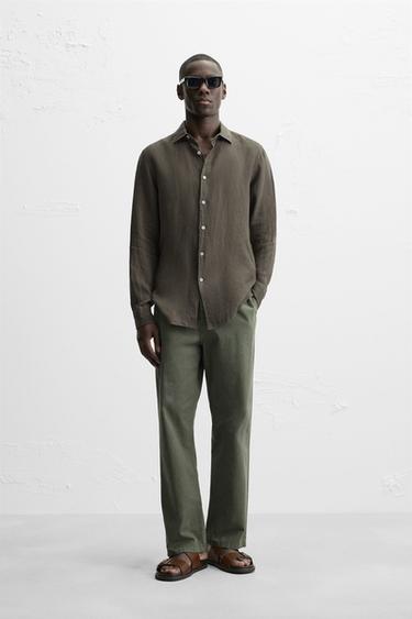 100% LINEN SHIRT - GREEN by Zara - Image 0